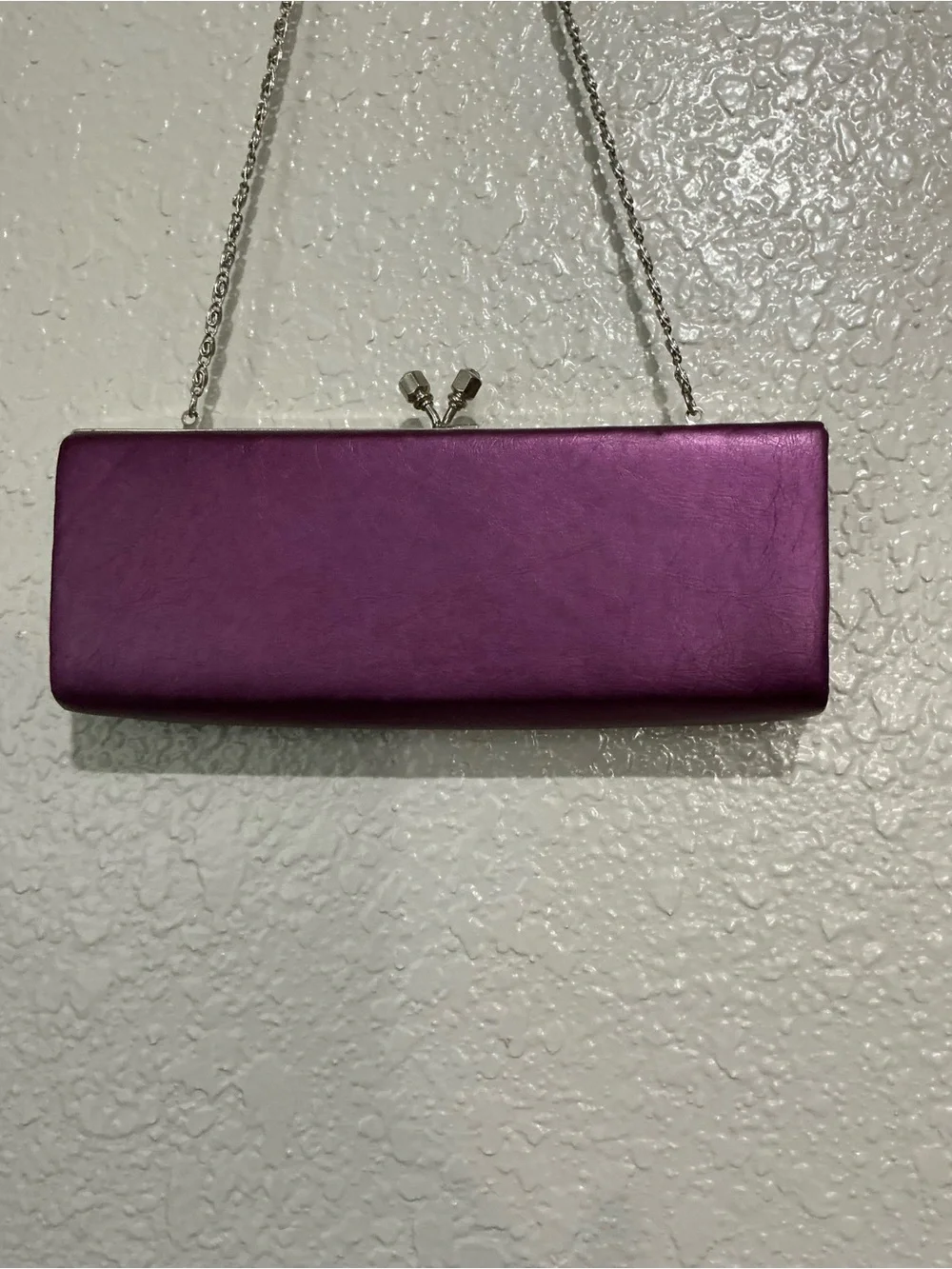 Purple Satin Evening Clutch with Chain Strap